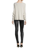 Ribbed Ruched-Sleeve Sweater, Shell