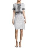 Nita Speckled Tweed Short-Sleeve Dress, White/Black