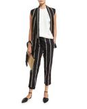 Two-Tone Paillette-Stripe Cropped Pants, Black