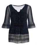 Chantal Half-Sleeve Printed Crinkle-Chiffon Blouse, Cricket