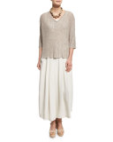 3/4-Sleeve Boxy Linen Melange Top