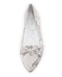 Nancy Snake-Embossed Bow Flat, Natural