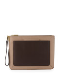Ishi Large Leather Wristlet, Oyster/Cacao