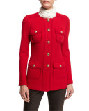 Textural-Twill Jewel-Neck Jacket, Paprika
