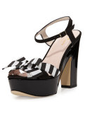 annie striped grosgrain platform sandal, black