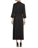 Mirette 3/4-Sleeve Snap-Front Midi Dress