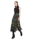 Printed-Skirt Sleeveless Midi Dress, Northern Lights