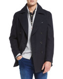 Plaid Wool Pea Coat, Navy