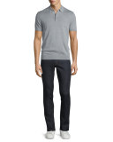 Cotton/Silk Short-Sleeve Polo Shirt, Heather Gray