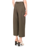Button-Front Culotte Pants, Army Green
