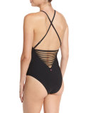 Splice & Dice Strappy High-Neck One-Piece Swimsuit, Black