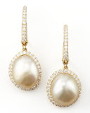 White South Sea Pearl & Diamond Framed Drop Earrings, Yellow Gold
