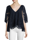 The Caped Flutter Lace Top, Midnight