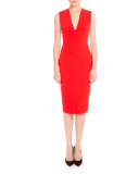 Sleeveless V-Neck Sheath Dress, Crimson