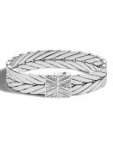 Modern Chain Silver 13mm Rectangular Bracelet with Diamond Clasp, Size M