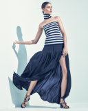 Pleated Front-Slit Maxi Skirt, Maritime