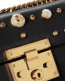 Padlock Studded Leather Shoulder Bag, Black/Multi