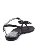 Thong Chips Flat Satin Sandal, Black (Nero)