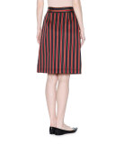 High-Waist Striped A-Line Skirt, Black/Raspberry