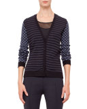 Striped Cardigan w/Polka-Dot Sleeves, Indigo/Denim