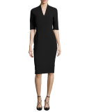 Half-Sleeve Stand-Collar Sheath Dress, Black