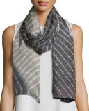 Lehariya Silk Check Scarf, Ash
