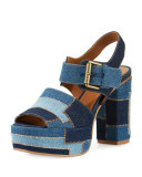 Tara Patchwork Denim Platform Sandal, Navy/Light Blue