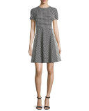 Short-Sleeve Geometric-Print Dress, Black/Ivory