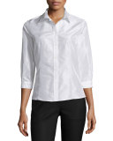 Taffeta 3/4-Sleeve Blouse, White