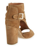 Rush Cutout Suede Open-Toe Bootie, Beige