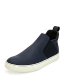 Leather Mid-Top Slip-On Sneaker, Navy