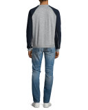 Colorblock Raglan-Sleeve Baseball Shirt, Gray