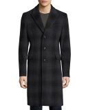 Tailored Check Wool-Cashmere Coat, Charcoal Melange