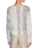 Cashmere Geometric-Print Sweater, Cream/Multi