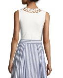 Cutout-Yoke Knit Shell, White