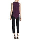 Laced Printed Silk Handkerchief Tank, Midnight