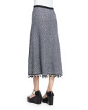 A-Line Crochet Skirt W/Fringe Hem, Navy/White