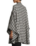 Houndstooth Leather-Trim Cape, Black/White
