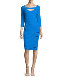 Jovita 3/4-Sleeve Peekaboo Ruched Dress, Cobalt