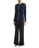 Crepe Wide-Leg Side-Stripe Trousers, Black