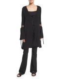 Fluted-Sleeve Tie-Front Jacket, Black