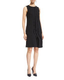 Sleeveless Ruffle-Front Shift Dress, Black