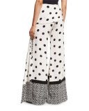 Polka-Dot Wide-Leg Pants, Black/White