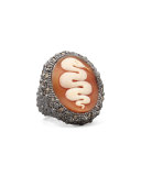 Diamond-Trim Hand-Carved Snake Cameo Ring