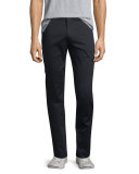 Flat-Front Stretch Sateen Pants, Navy