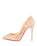 Escarpic Spike 100mm Red Sole Pump, Doudou/Gold Rose