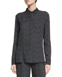 Tie-Print Silk Blouse, Black/Shark