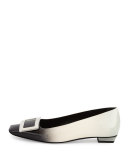 Belle Vivier Degrade Patent Ballerina Flat, Black/White/Light Blue