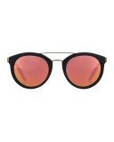 Dalziel Round Iridescent Sunglasses, Black/Lilac