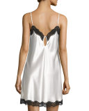 Lace-Trimmed Silk Chemise, Ivory/Black